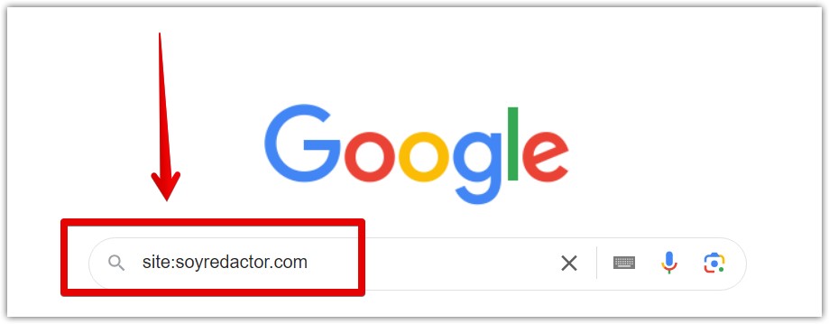 Usa el comando "site:" para comprobar que tu sitio web está indexado en Google.