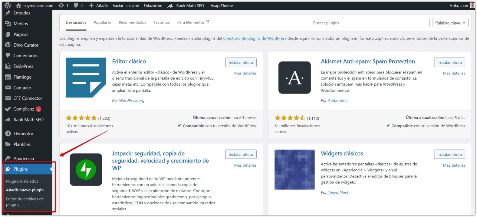 instalar nuevo plugin wordpress