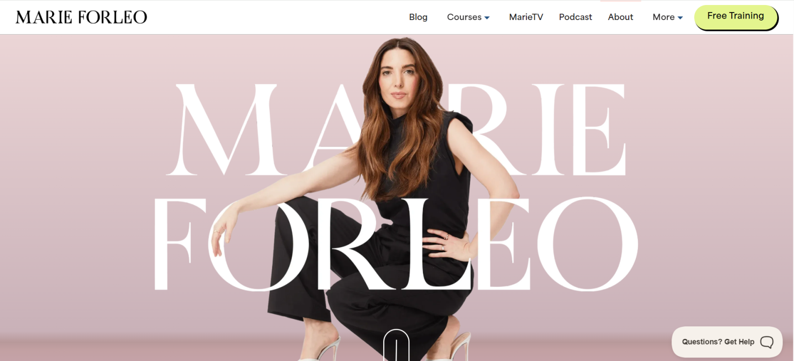 Marie Forleo página Sobre Mi ejemplo