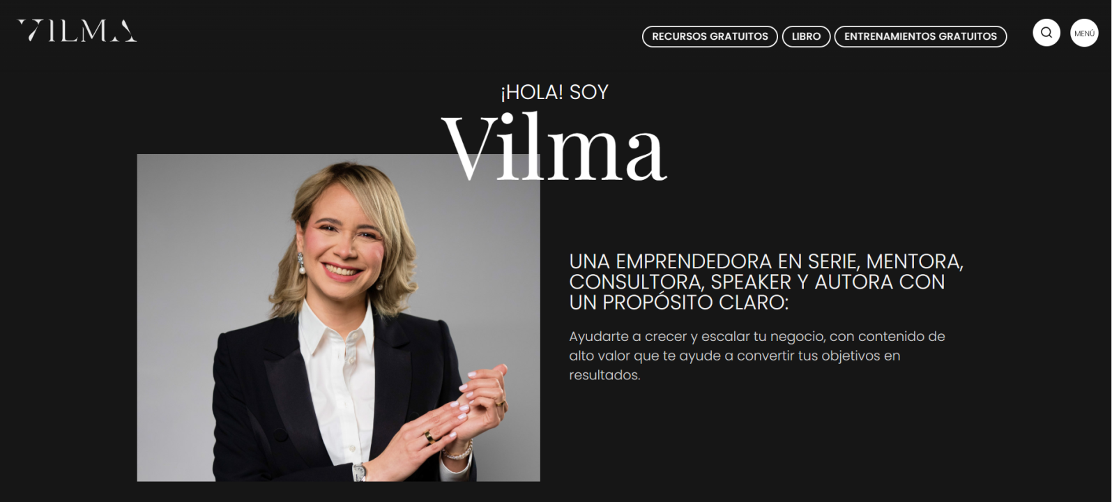 Ejemplo de página Sobre Mi, Vilma Nuñez.